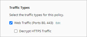 Screen shot of the Traffic Types settings in an Outbound policy