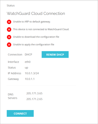 Screen shot of the Fireware Web UI Information for a Firebox that is not connected to WatchGuard Cloud