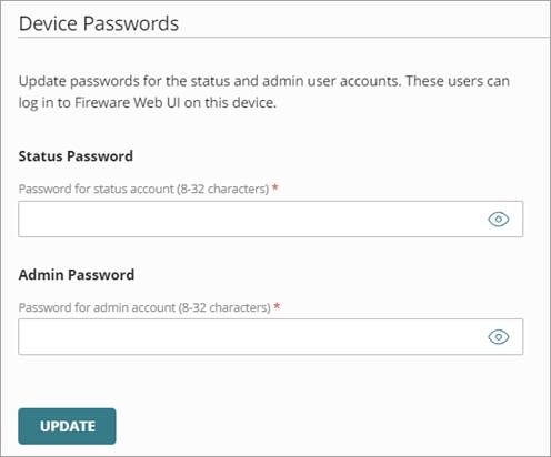 Screen shot of the Device Passwords page