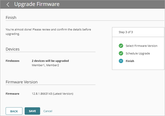 Screen shot of the Firmware Upgrade confirmation dialog box