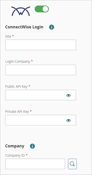 Screen shot of the ConnectWise integration settings for a Firebox in WatchGuard Cloud