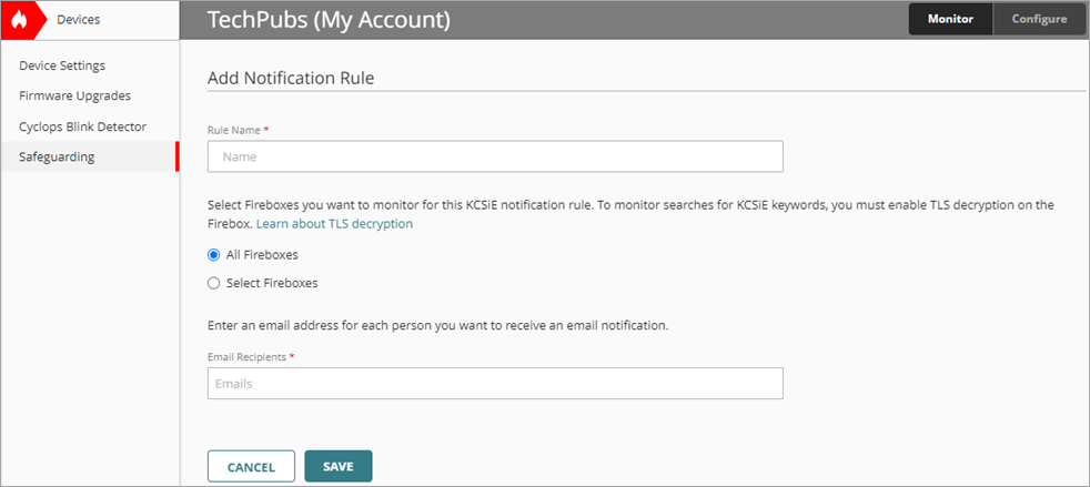Screenshot of the Add Notification Rule UI