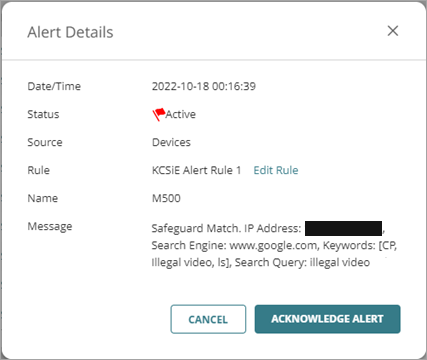 Screenshot of the Alert Details dialog box