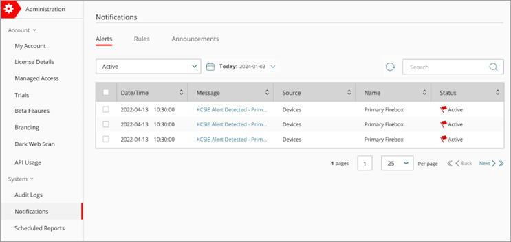 Screenshot of the Notifications UI