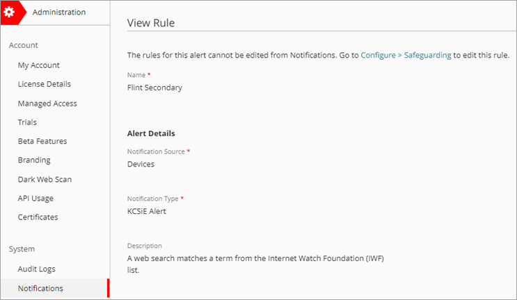 Screenshot of the View Rule page