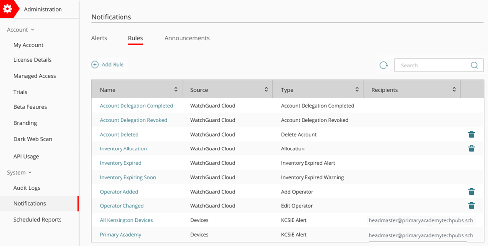 Screenshot of the Rules UI