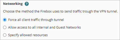 Screen shot of the Networking settings in the Mobile VPN configuration