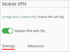 Screen shot of the Mobile VPN with SSL toggle