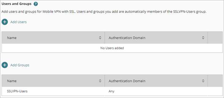 Screen shot of the default Users and Groups settings