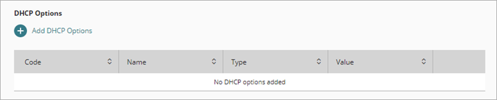 Screen shot of the DHCP Options list