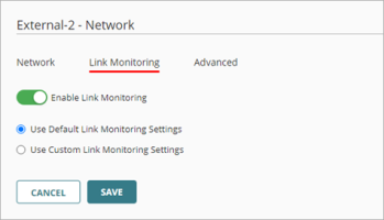 Screen shot of the Link Monitoring settings for an external network
