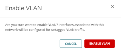 Screen shot of the VLAN confirmation message for an internal network