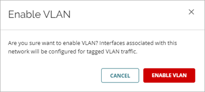Screen shot of the VLAN confirmation message for an external network