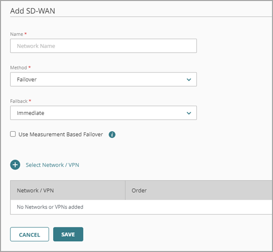 Screen shot of the Add SD-WAN page
