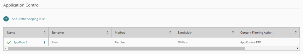 Screenshot of the Traffic Shaping Rules list. 