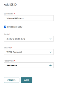 Screen shot of the wireless network settings
