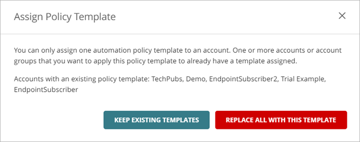Screen shot of the Assign Policy Template dialog box
