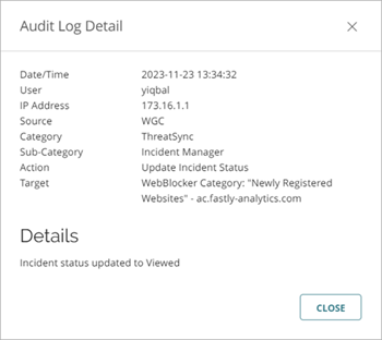 Screenshot of an Audit Log entry for a ThreatSync remediation action