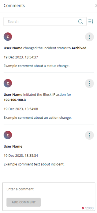 Screenshot of an example Comments pane