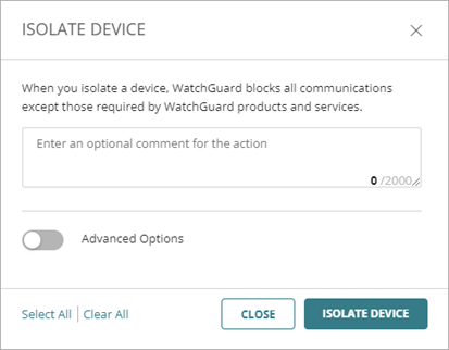 Screenshot of the Isolate Device dialog box.