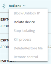 Screenshot of the Actions menu on the Endpoints page