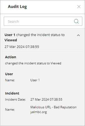 Screenshot of Audit Log Details in the Audit Log pane of the Incident Details page in ThreatSync.