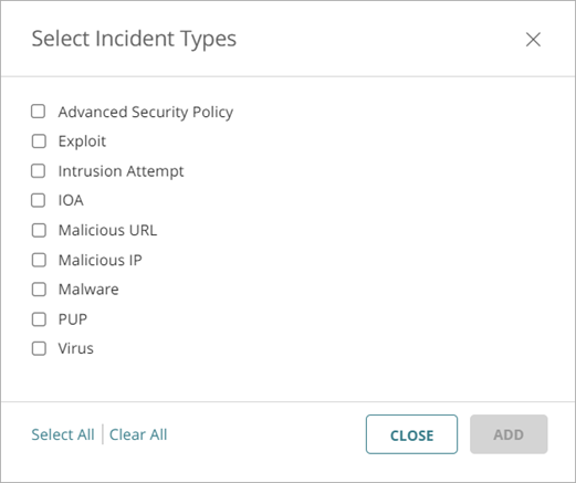 Screenshot of the Incident Types in the Add Automation Policy Wizard