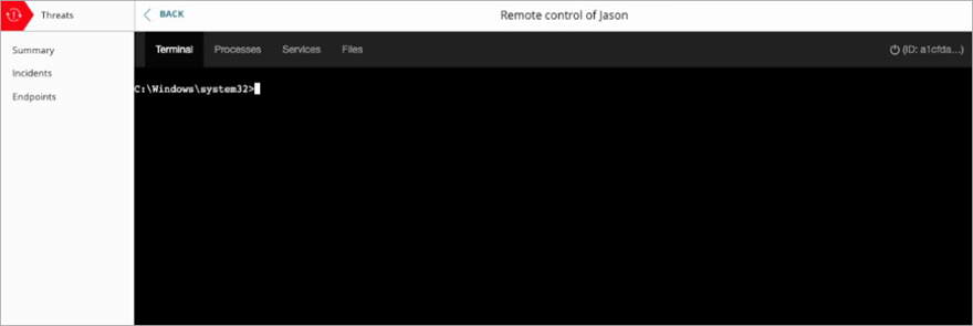 Screenshot of the remote control window in ThreatSync.