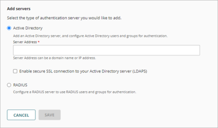 Screen shot of the Add servers settings, with Active Directory selected.