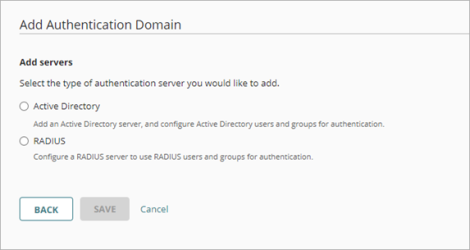 Screen shot of the Add Authentication Domain page, Add servers step
