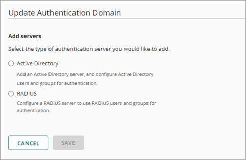 Screenshot of the Add Servers section of the Update Authentication Domain page.