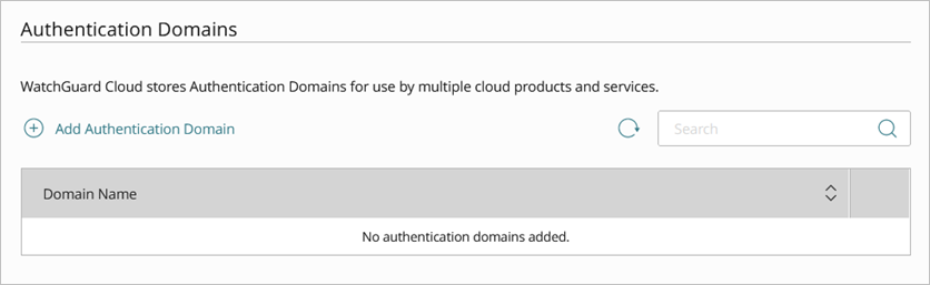 Screen shot of the Authentication Domains page