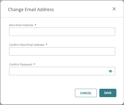 Screen shot of the change email address dialog box