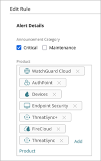 Screen shot of the Edit Rule page for Announcements notification rules
