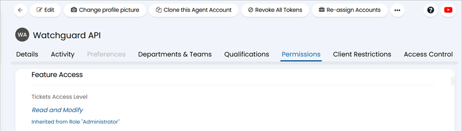 Screenshot of the HaloPSA Agent Permissions tab