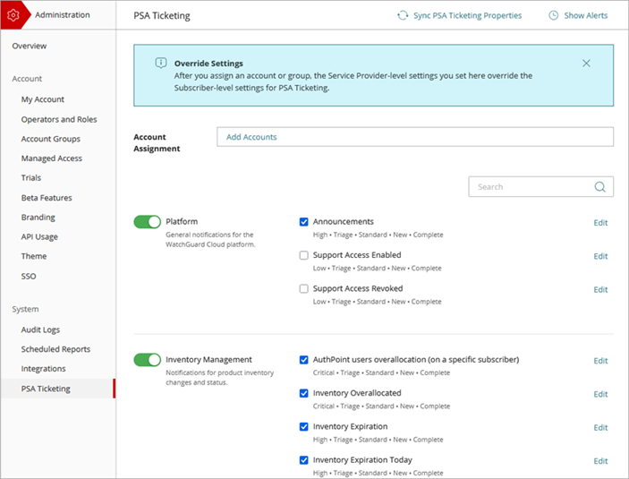 Screen shot of the PSA Ticketing page