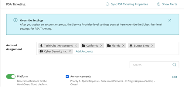 Screen shot of the Account Assignment box