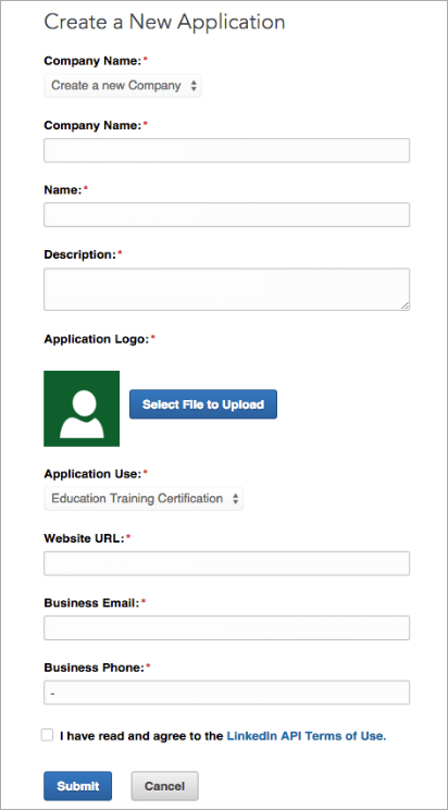 LinkedIn create an application 