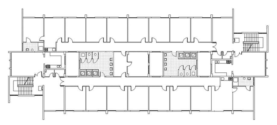 Diagram of a floor plan for a school campus dormitory