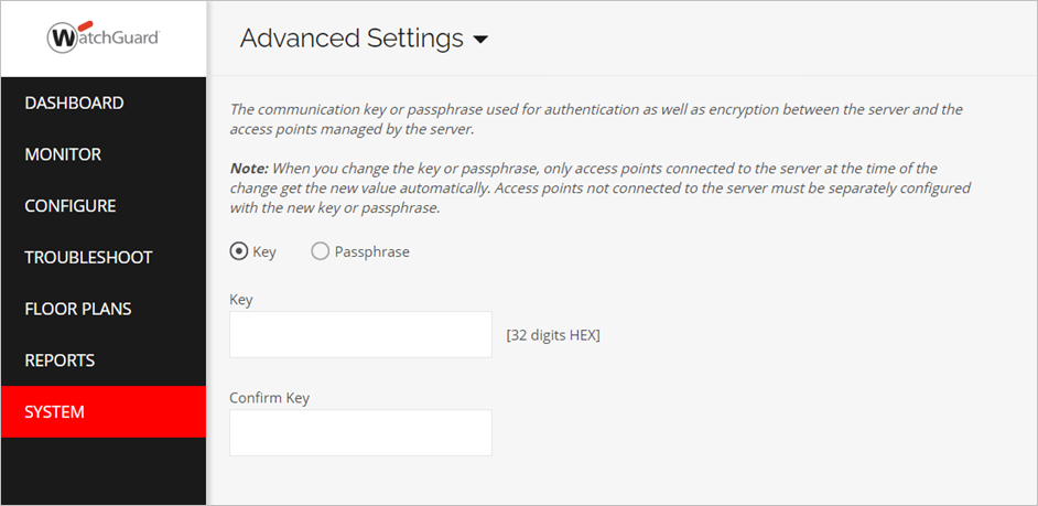 Screen shot of the AP/Server communications key configuration in Discover