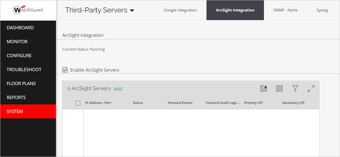 Screenshot of the ArcSight Integration configuration page in Discover