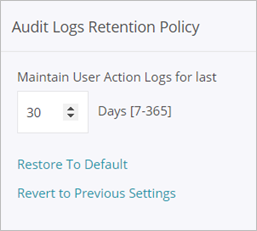 Screen shot of the Audit Logs Retention Policy page in Discover