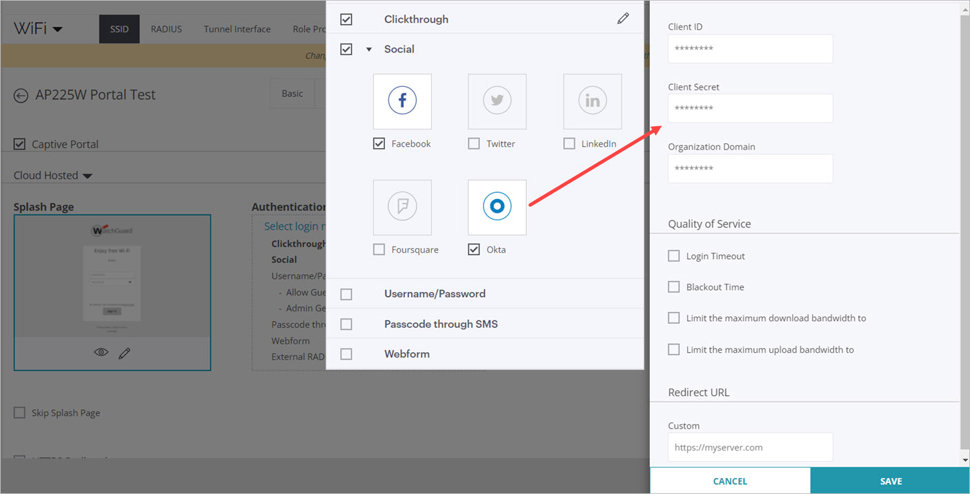 Screen shot of the Okta plug-in configuration in Discover