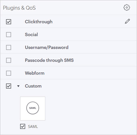 Screenshot of the SAML plug-in settings selection in a Captive Portal