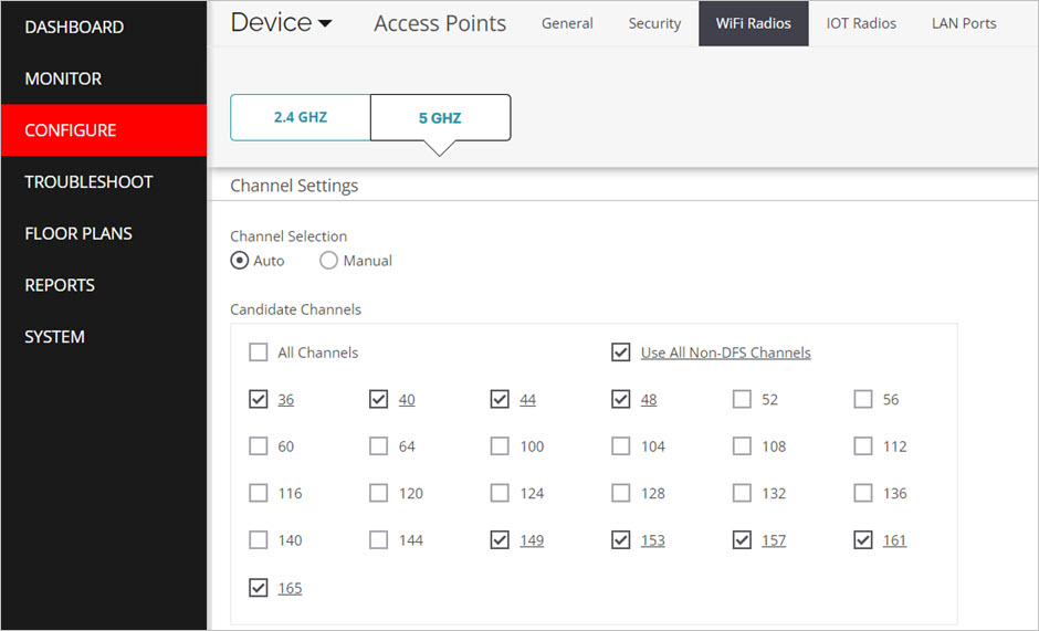 Screen shot of the Radio Settings configuration in Discover
