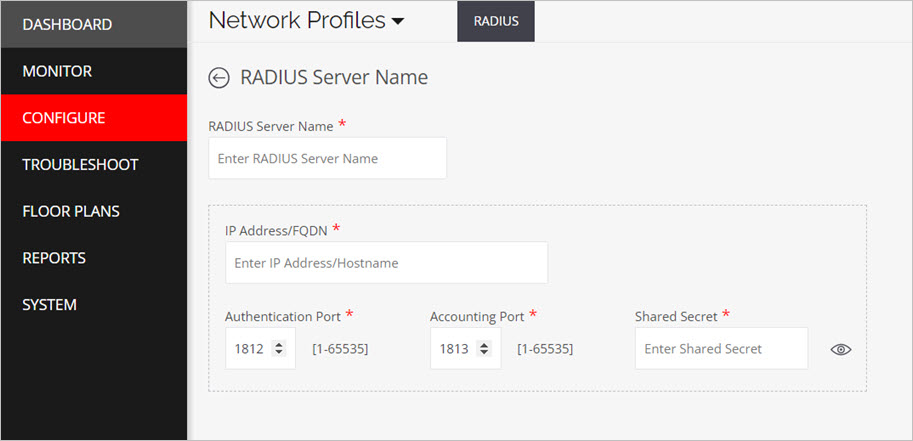 Screen shot of the RADIUS server configuration in Discover