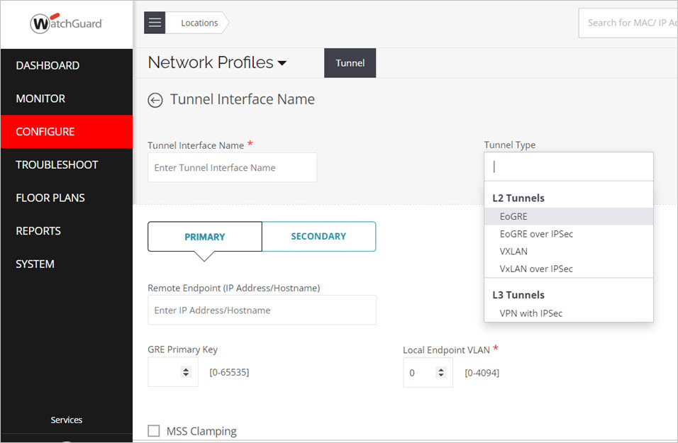 Screen shot of the Tunnel Interface configuration in Discover