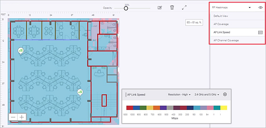 Screen shot of Floor Plan AP Link Speed heat map
