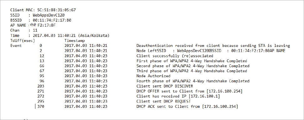 Screen shot of live client debugging logs