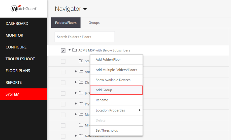 Screen shot of how to add an AP group from the Navigator in Discover